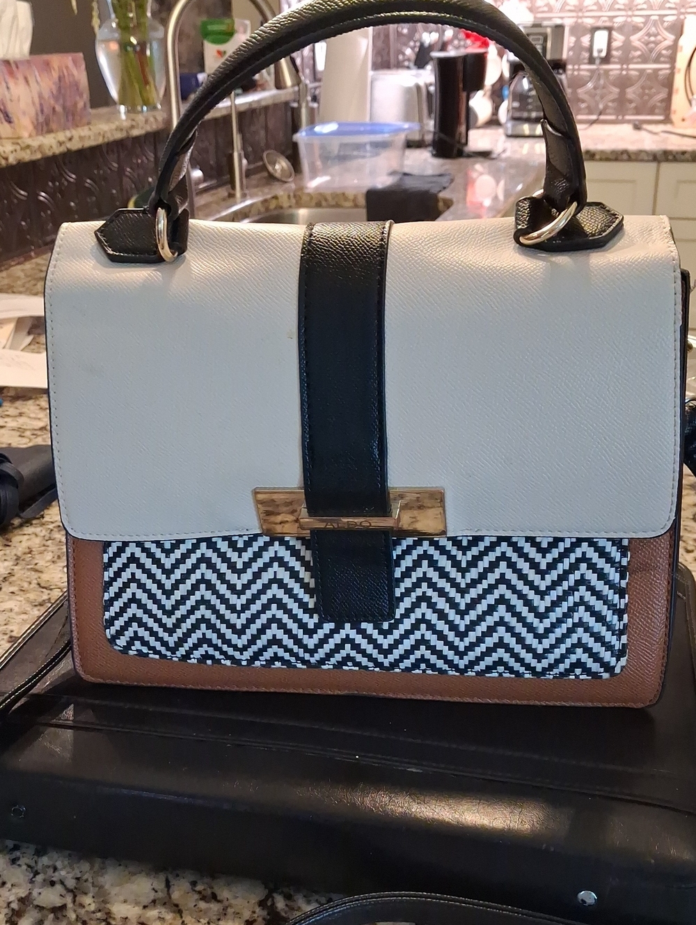 Chic Multi-Color Top-Handle Satchel - Black, White & Tan